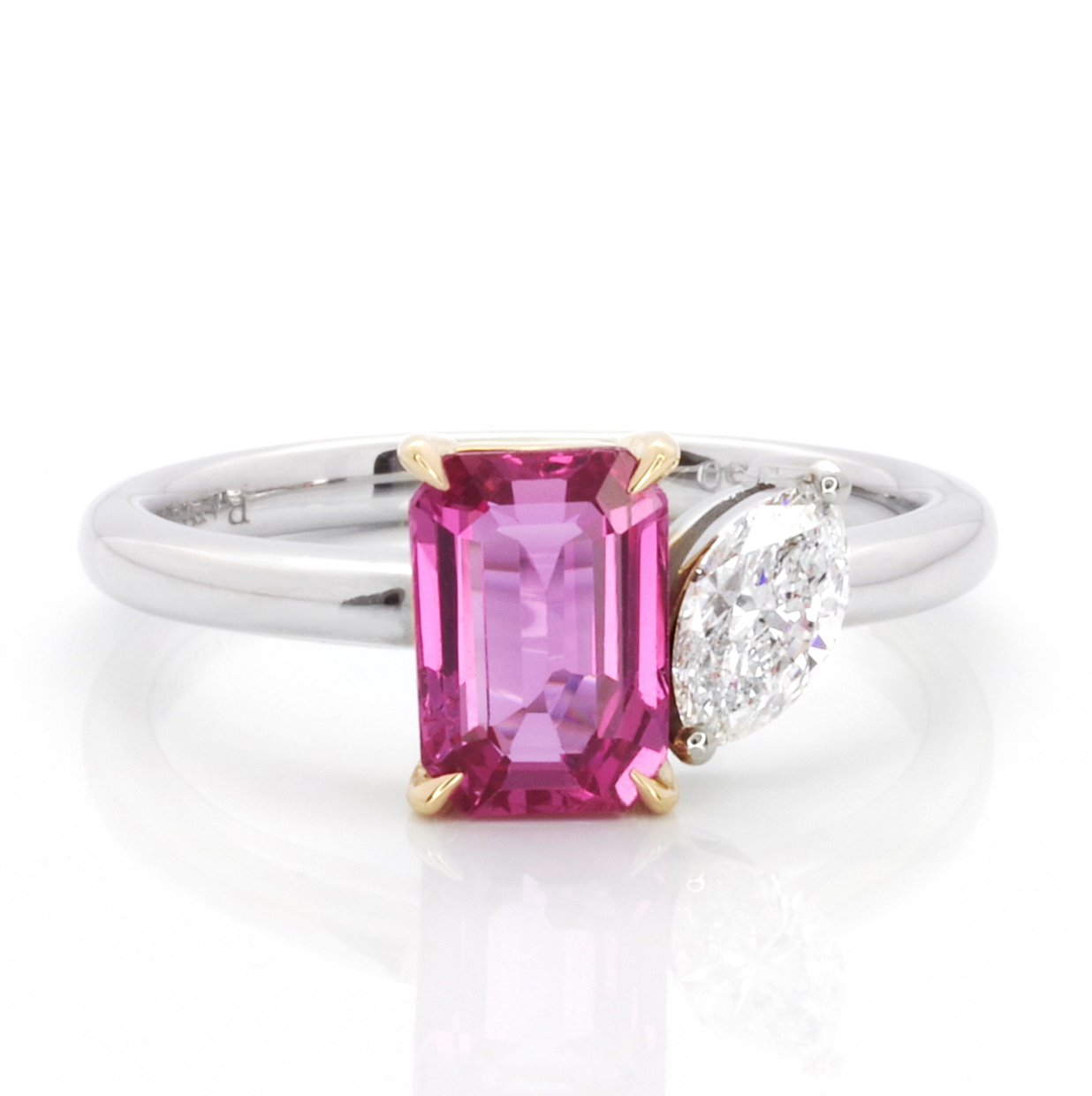 RING | 18K White & Rose Gold Pink Sapphire and Diamonds Ring