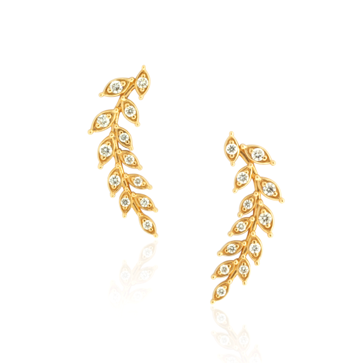 18K Rose Gold Leaf Diamond Earrings