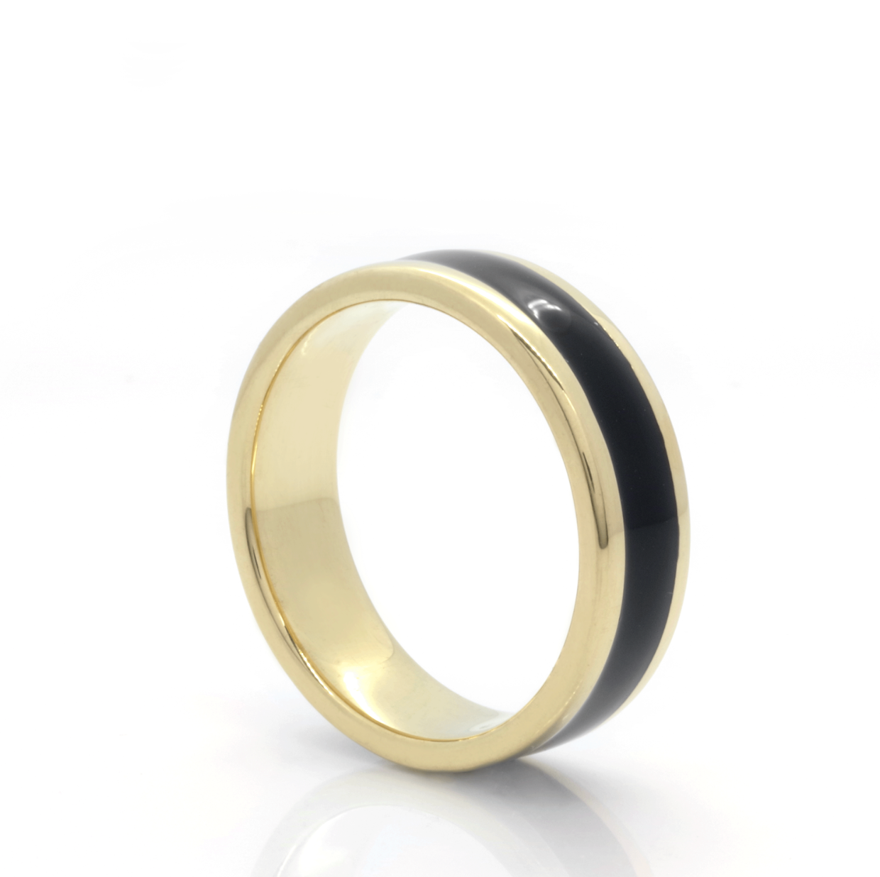 RING | 18K Yellow Gold Black Enamel Unity Men's Wedding Ring