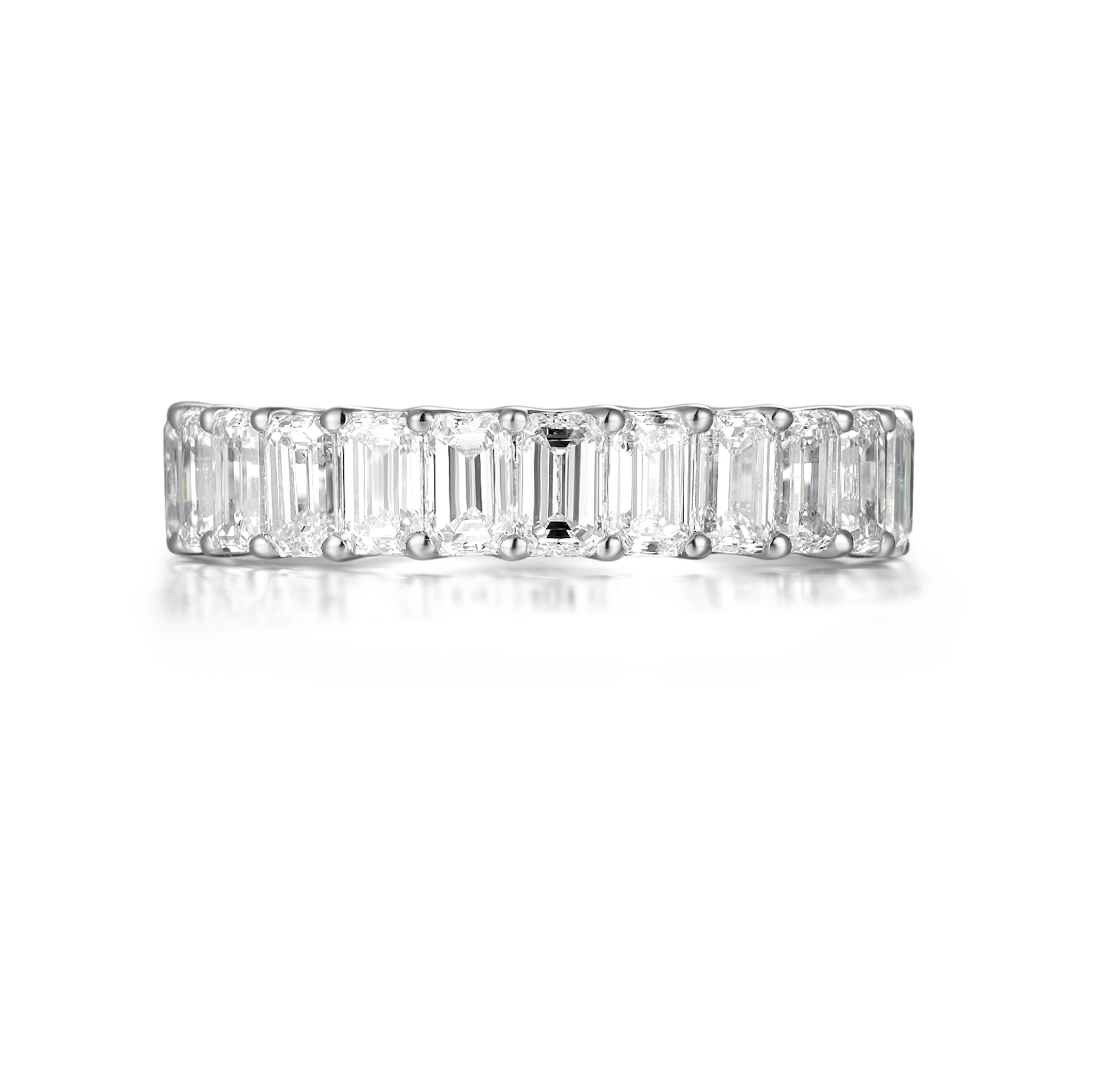 18K White Gold Wedding Band with 2.4ct Emerald Cut Diamonds