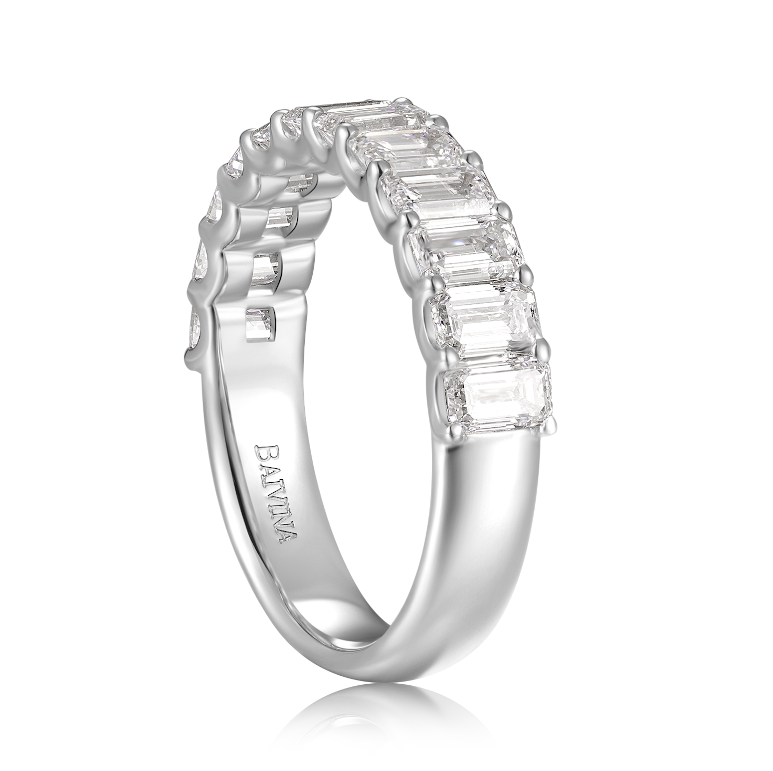 18K White Gold Wedding Band with 2.4ct Emerald Cut Diamonds