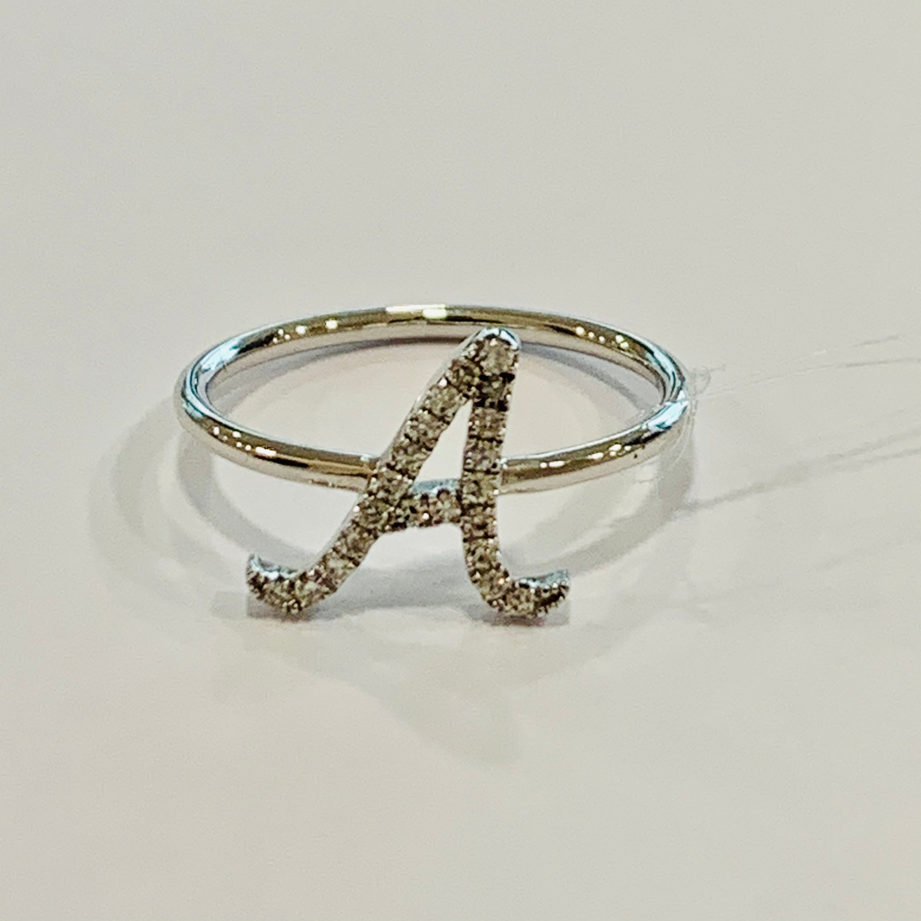 RING | 9K White Gold Letter 'A' Diamond Ring