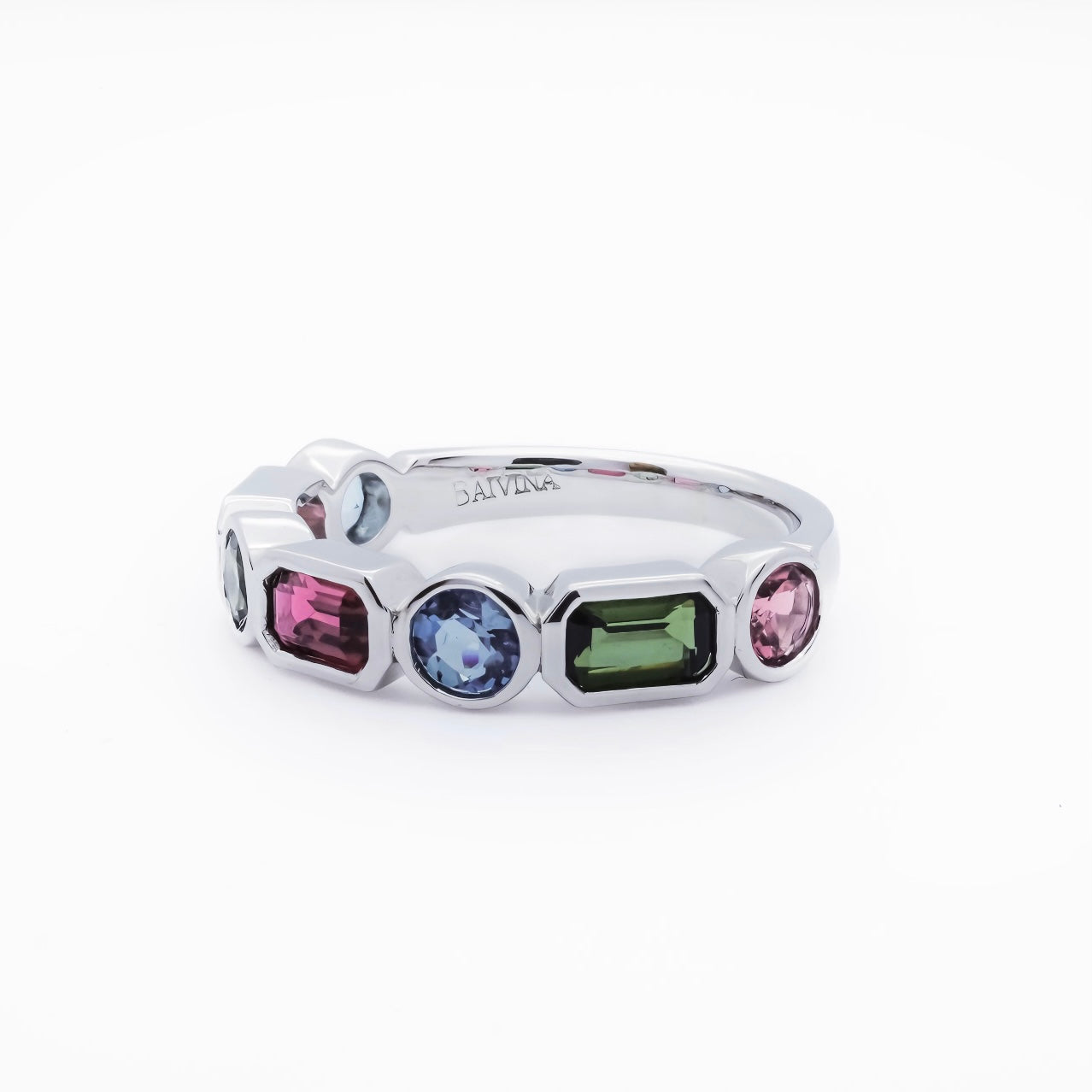 9K White Gold Tourmaline & Blue Topaz Ring