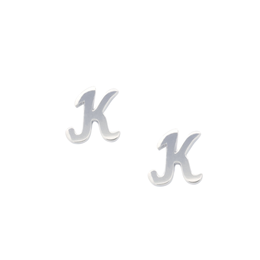 9K White Gold Initial 'K' Stud Earrings