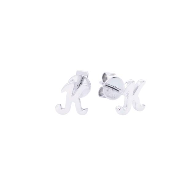 9K White Gold Initial 'K' Stud Earrings