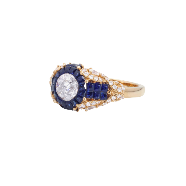 RING | 18K Rose Gold Diamond and Blue Sapphire Ring