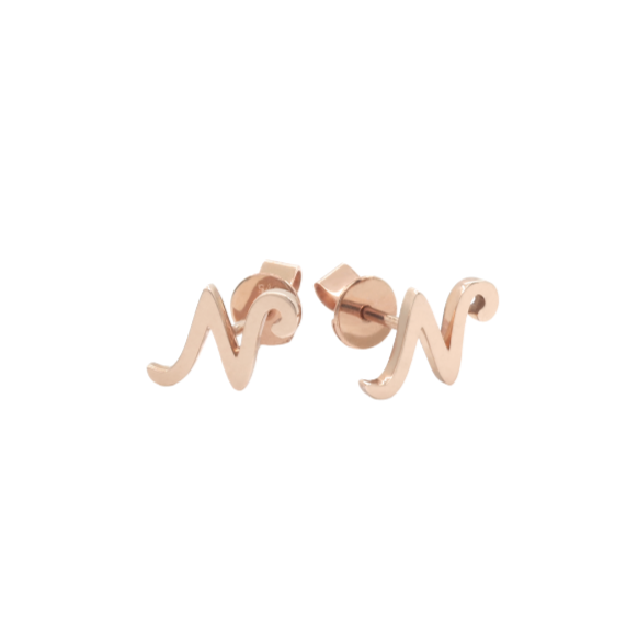 9K Rose Gold Initial 'N' Letter Stud Earrings