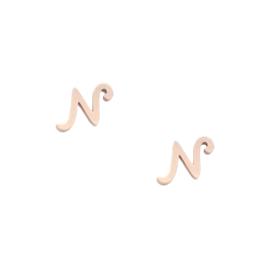 9K Rose Gold Initial 'N' Letter Stud Earrings