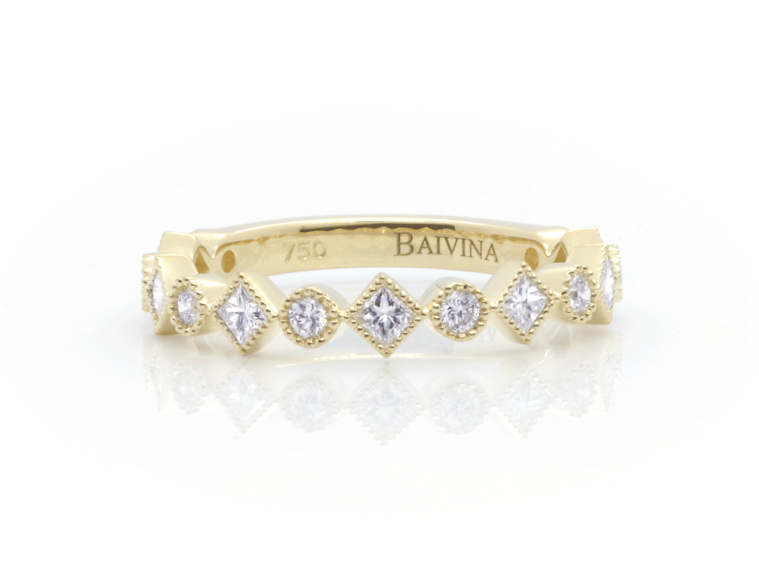 18K Yellow Gold Hex Diamond Ring with 0.44ct Diamonds